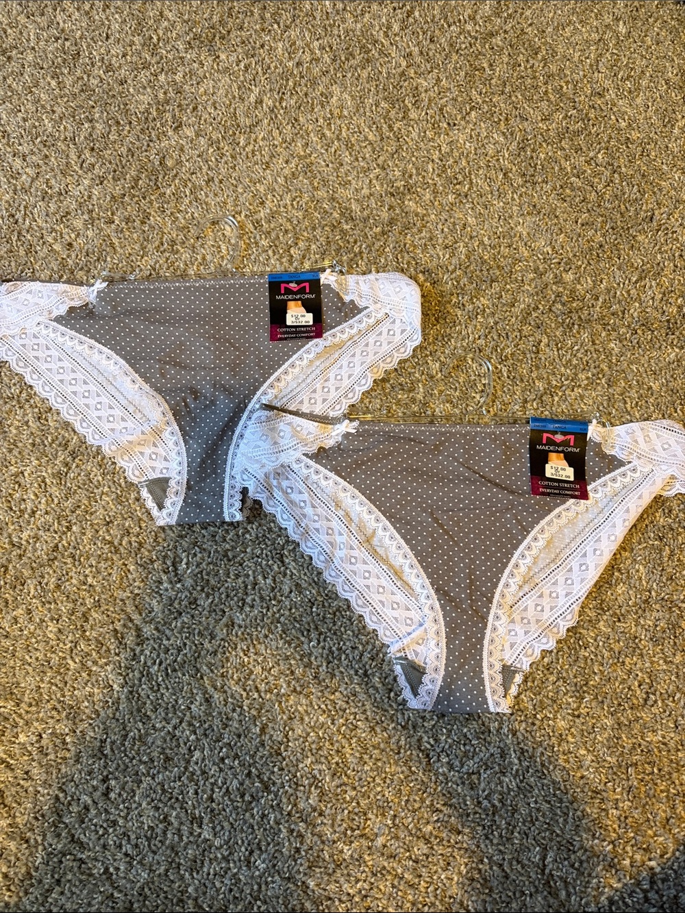 Maidenform Gray Polka Dot Lace Bikini Panties with White Trim